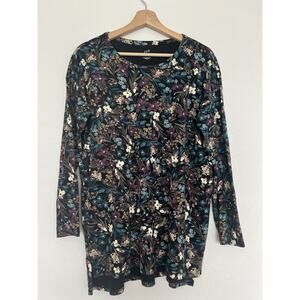 J. JILL Floral Simply Supima Crew Neck Tunic Top Sz M Black Stretch Boho